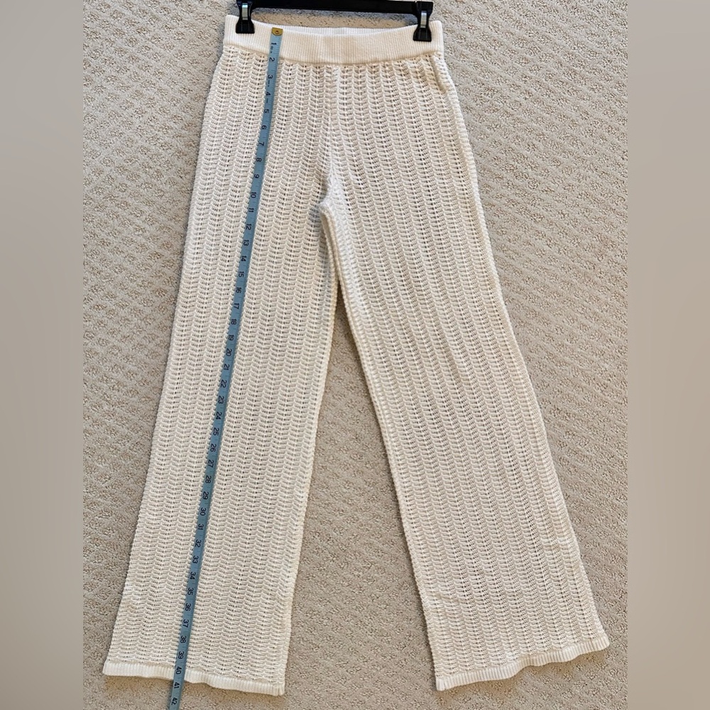 Tularosa Crochet Knit Wide Leg Pants Cream Swim Cover Up S Boho Resort - Picture 5 of 7